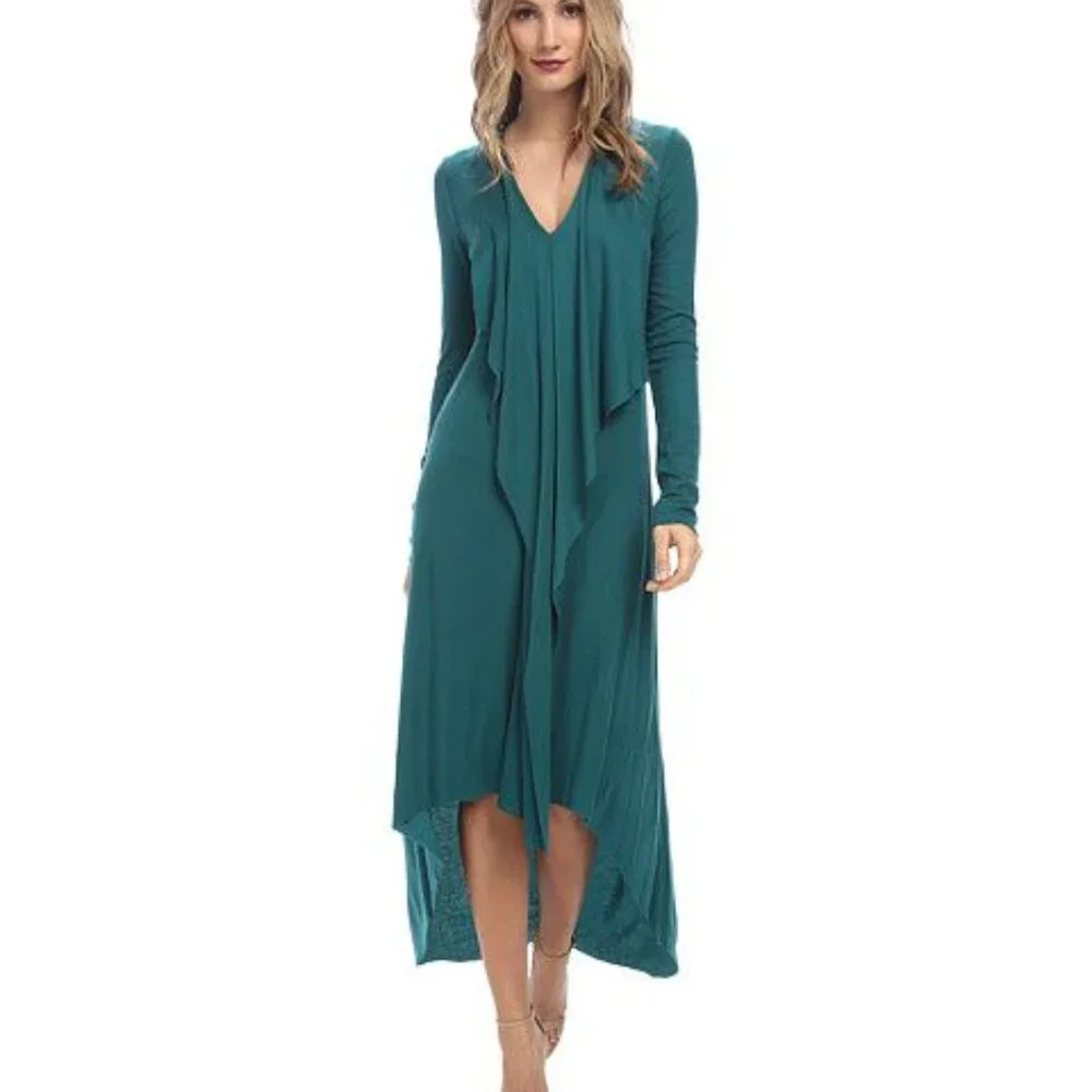 EUC Elegant BCBG Max Azria long sleeve draped lightweight jersey sweater dress - Picture 2 of 13